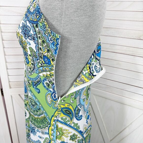 Ann Taylor Loft Paisley Cross Strap Maxi Dress Sundress Blue Green Size 6 - Picture 7 of 13